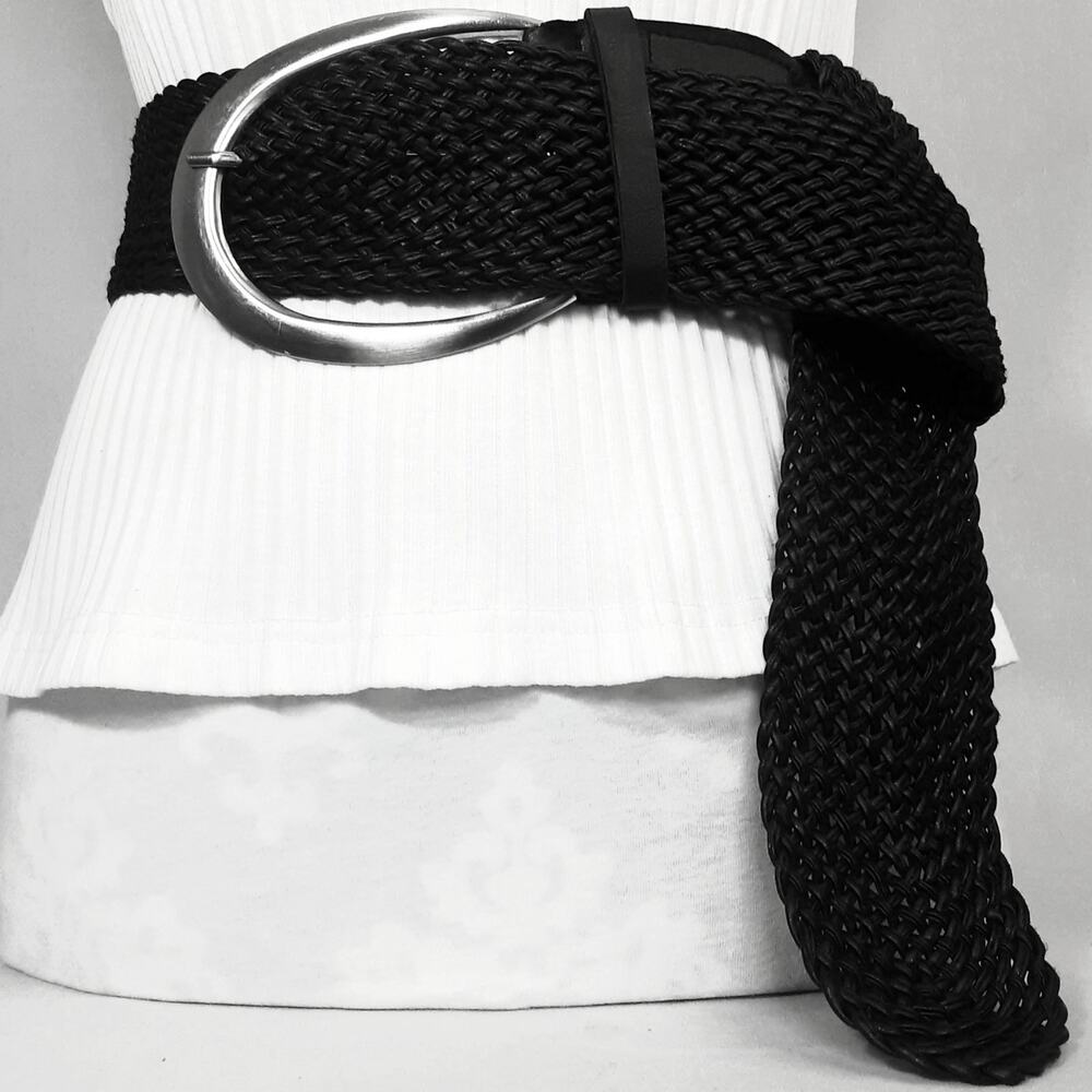 Womens Oversized Black Braided Soft PU Leather Wide Belt Size 2X